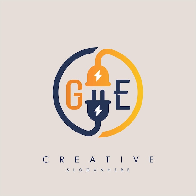 Letra GE EG Icono de enchufe eléctrico Enchufe eléctrico con símbolo de iluminación Logotipo energético