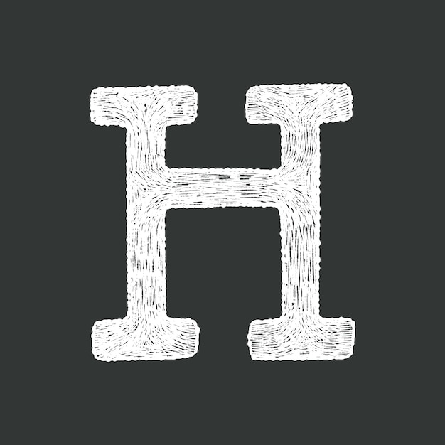 Letra H del alfabeto con textura de tiza dibujada a mano en blanco y negro ideal para letras creativas escolares