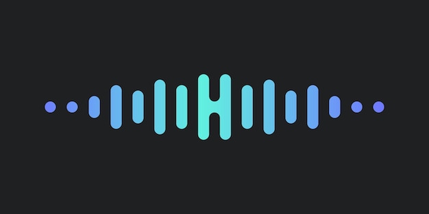 Letra H con elemento de reproductor de música de pulso Diseño del logotipo de onda de audio Premium Vector