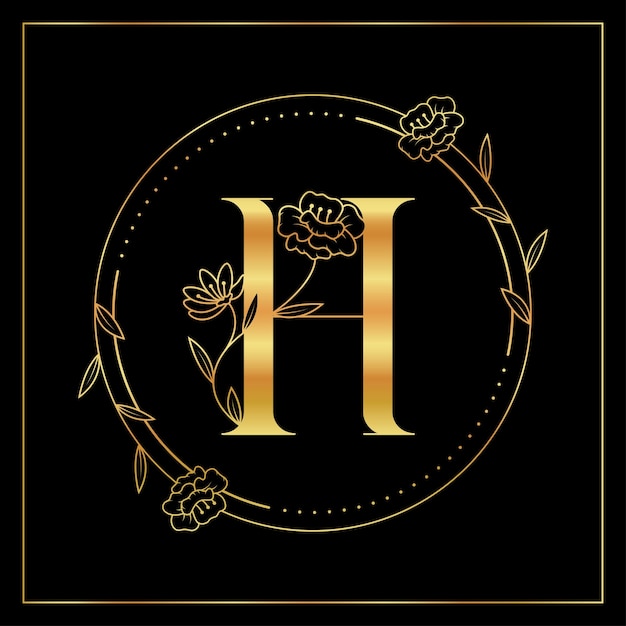 Vector letra h golden floral luxury y elegante logotipo