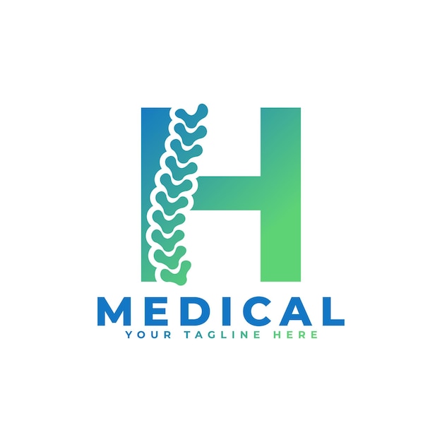 Letra H con el logotipo de Icon Spine para Business Science Healthcare Medical Hospital y Nature Logos