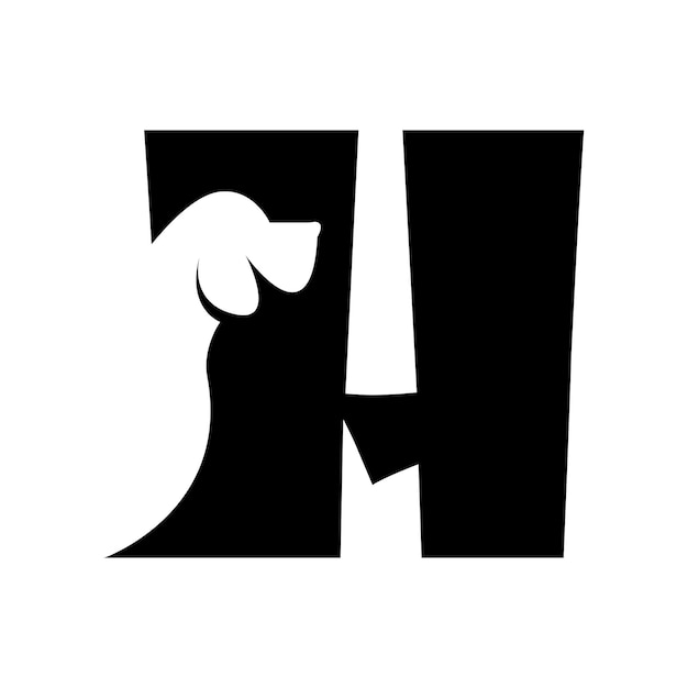 Letra H con un logotipo de perro espacial negativo