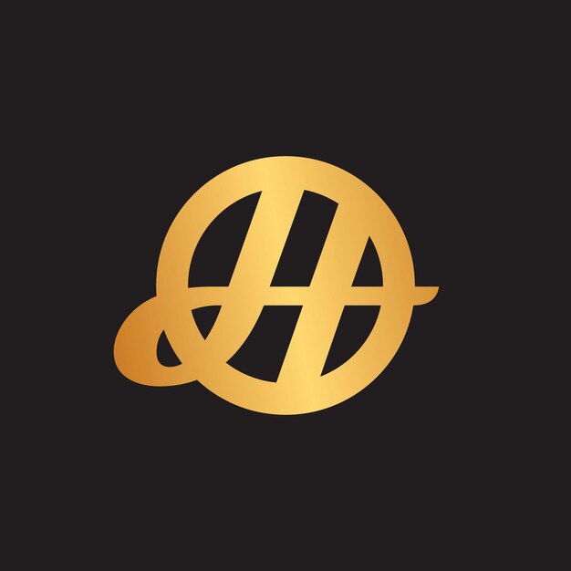 La letra H moderna en forma de círculo de lujo de color oro diseño de monograma vectorial eps.