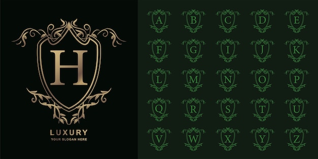 Letra H o alfabeto inicial de colección con plantilla de logotipo floral de adorno de lujo