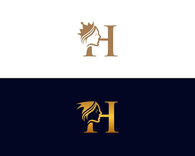 La letra H de la reina del cabello de belleza diseño de logotipo plantilla de concepto vectorial