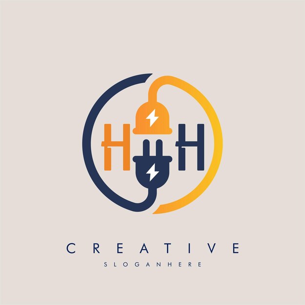 Letra HH H Icono de enchufe eléctrico Enchufe eléctrico con símbolo de iluminación Logotipo de energía