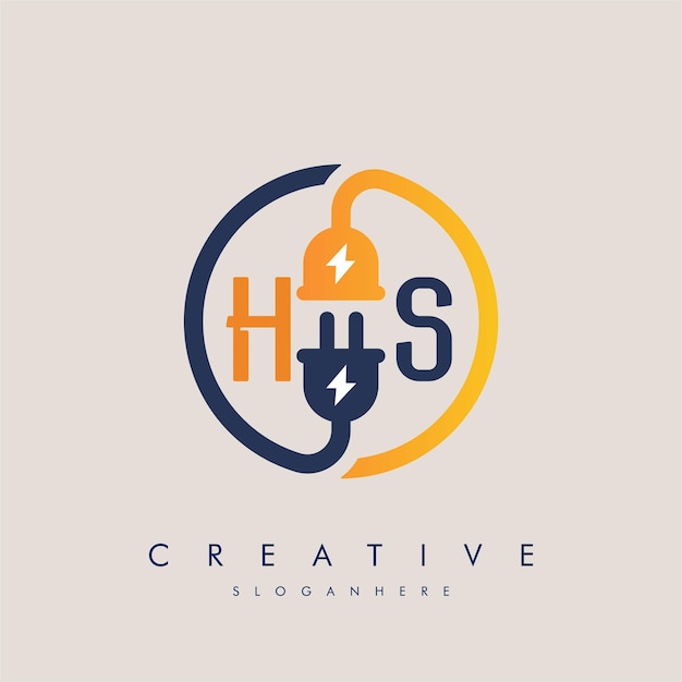 Letra HS SH Icono de enchufe eléctrico Enchufe eléctrico con símbolo de iluminación Logotipo energético