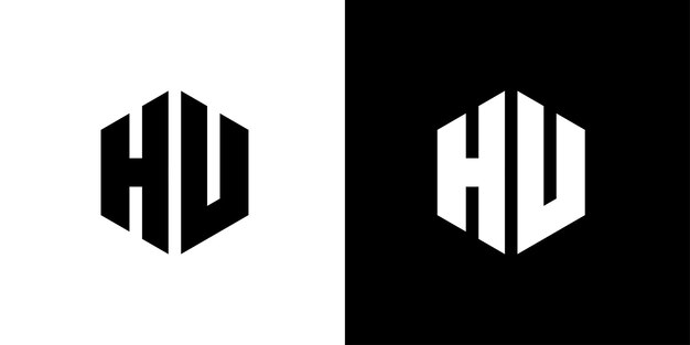 Letra HV polígono Diseño de logotipo minimalista y profesional hexagonal sobre fondo blanco y negro