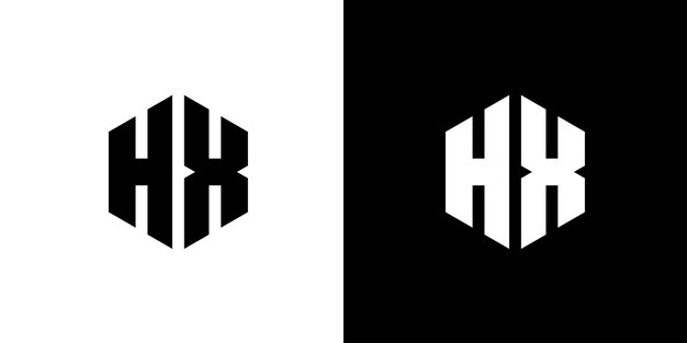Letra HX polígono Diseño de logotipo minimalista y profesional hexagonal sobre fondo blanco y negro