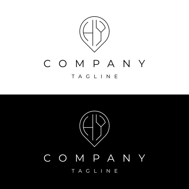 Letra HY YH punto inicial pin mapa icono local logotipo diseño vector plantilla