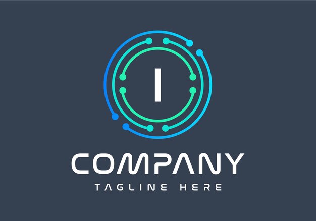 Letra I logotipo colores verde y azul, tecnología y vector de logotipo de conexión de punto abstracto digital