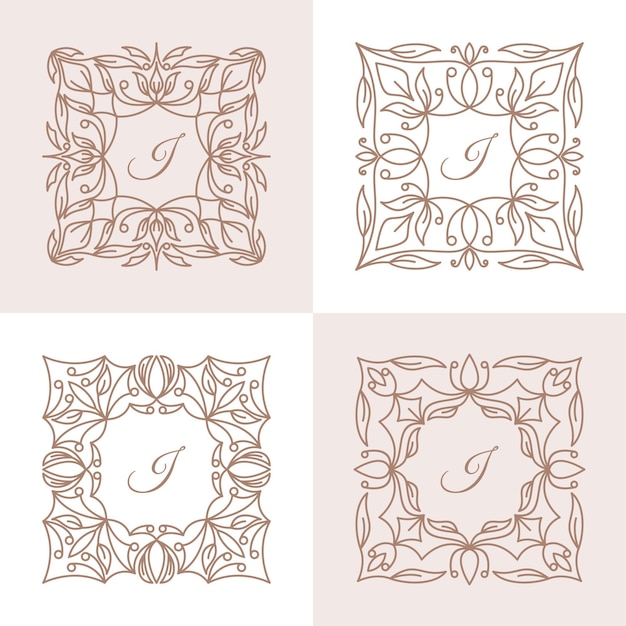 Letra I con plantilla de logotipo de marco floral