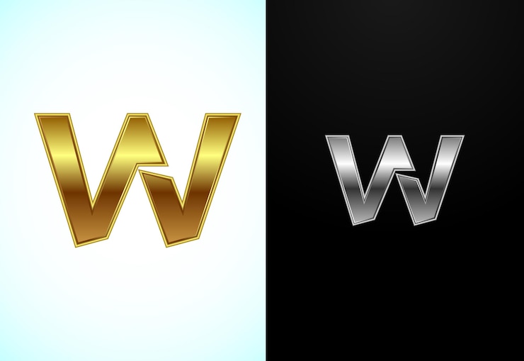Vector letra inglesa creativa w en estilo de color dorado y plateado símbolo gráfico del alfabeto