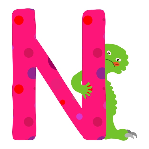 Letra inglesa elemento aislado alfabético en estilo infantil dibujado a mano monstruo de dibujos animados
