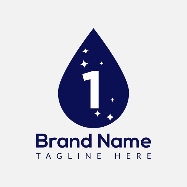 Letra inicial 1 Logotipo de lavado Gota y combinación de lavado Logotipo de lavar gota Template de agua dulce limpia
