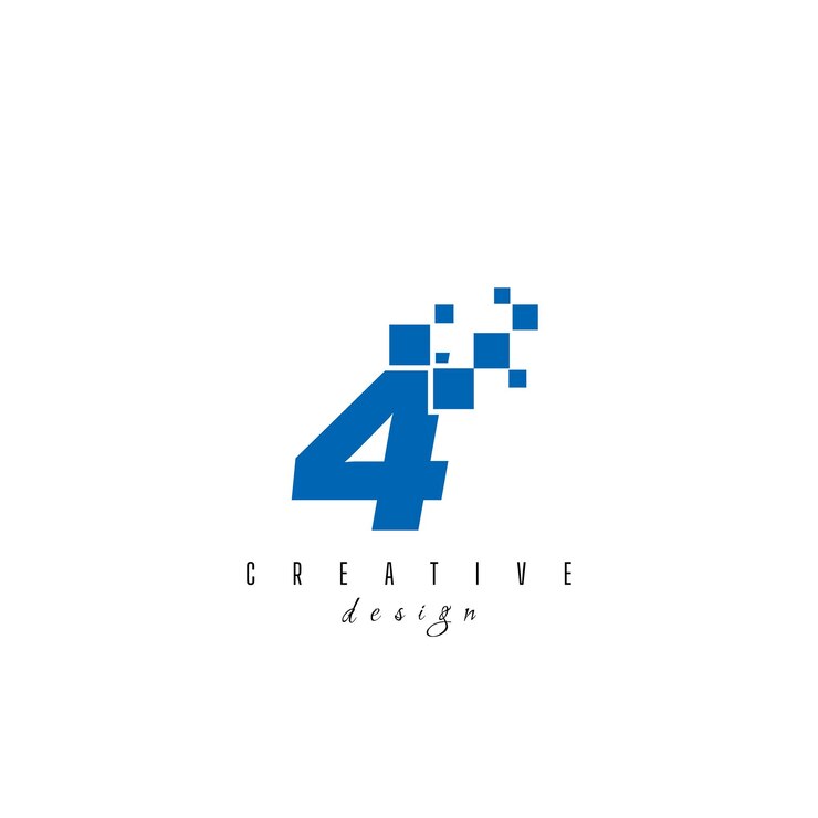 Vector letra inicial 4 cuatro diseño del logotipo de píxeles digitales forma geométrica con puntos de píxels cuadrados