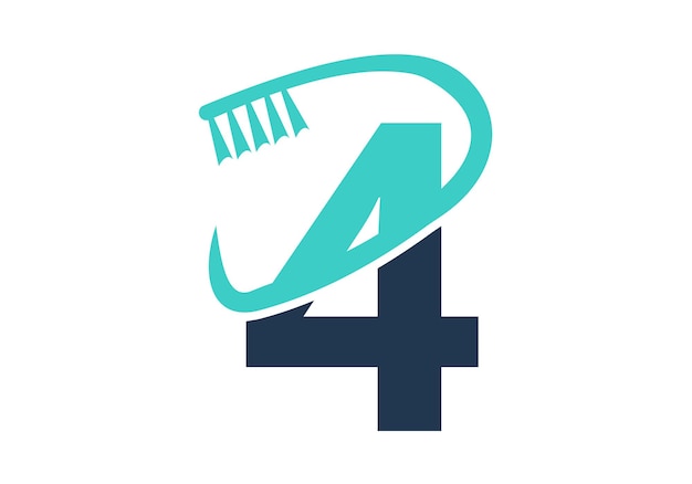 La letra inicial 4 El logotipo dental se combina con el símbolo del cepillo dental El diseño del logotipo de la atención dental es vectorial