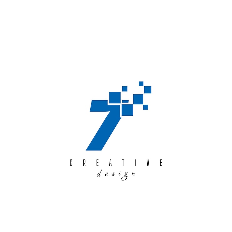 Vector letra inicial 7 siete diseño del logotipo de píxeles digitales forma geométrica con puntos de píxels cuadrados