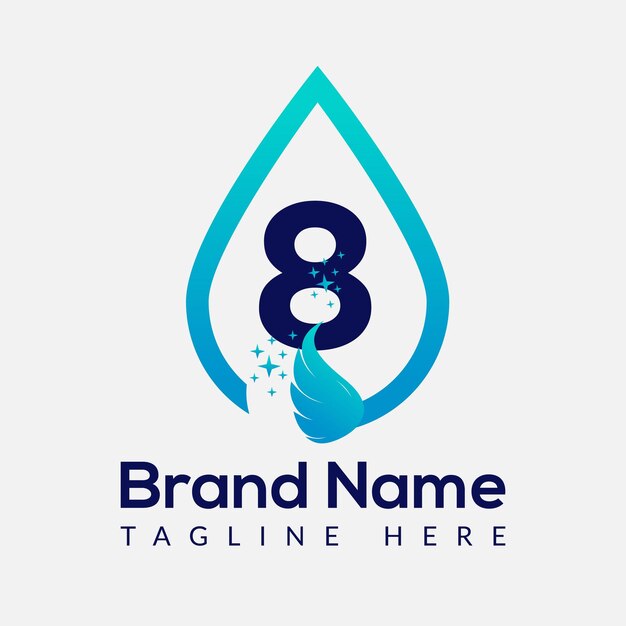 Letra inicial 8 Logotipo de lavado Gota y combinación de lavado Logotipo de lavar gota Modelo de agua dulce limpia