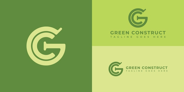 Vector letra inicial abstracta gc o logotipo cg en color verde y amarillo aislado en múltiples fondos