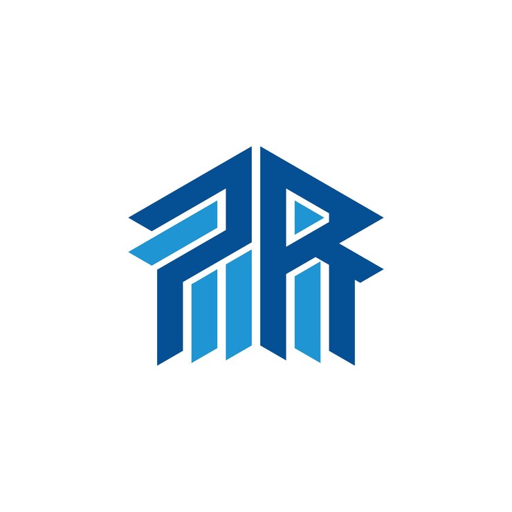 Vector letra inicial abstracta pr o logotipo rp en color azul aislado en fondo blanco