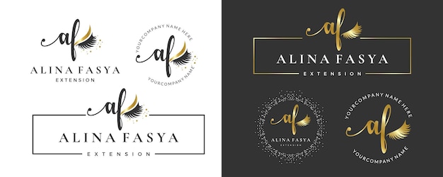 Letra inicial AF A lash Eyebrow Lashes colección de diseño de logotipo de extensión de pestañas para Branding