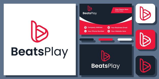 Letra inicial B Botón de reproducción Video Cine Triángulo Diseño de logotipo moderno con plantilla de tarjeta de visita