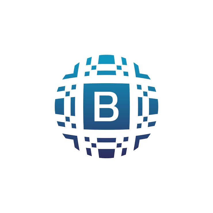 Vector letra inicial b círculo tecnología digital logotipo de emblema de píxel electrónico