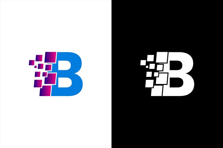 La letra inicial B es el elemento de plantilla de diseño del logotipo de píxeles digitales La letra B es el triángulo del logotipo del píxeles