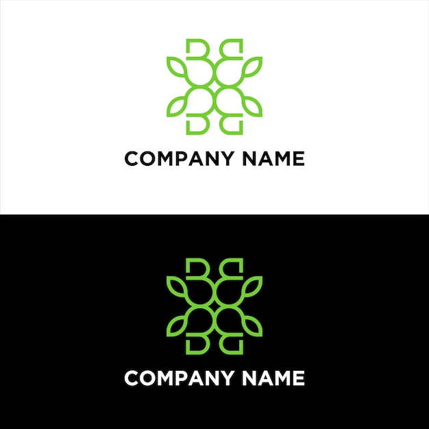 Letra inicial b con inspiración de diseño de logotipo de flor verde natural de arte lineal