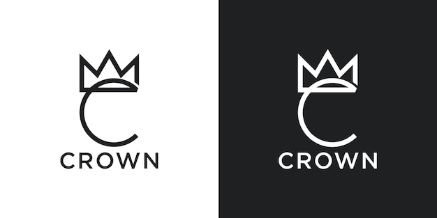 La letra inicial C con la combinación del icono de la corona Diseño de logotipo de estilo de arte de línea moderno Vector Premium