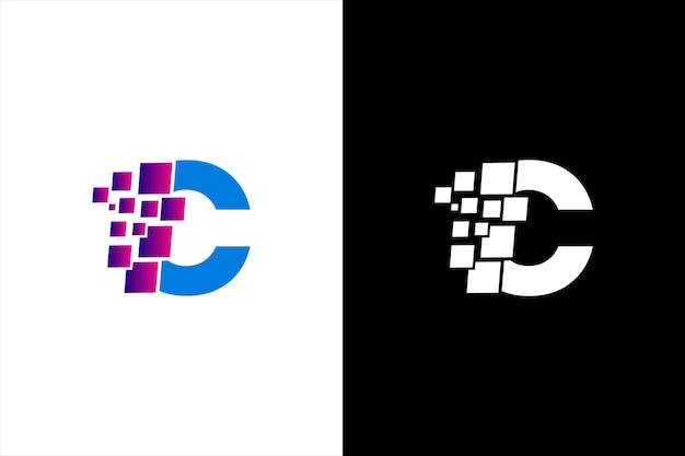 La letra inicial C es el elemento de plantilla de diseño del logotipo de píxeles digitales La letra C es el triángulo del logotipo del píxeles