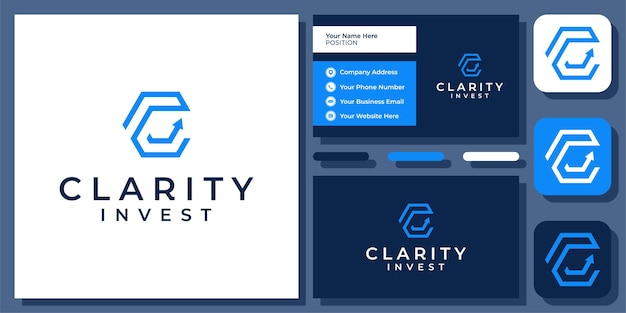 Letra inicial c flecha arriba éxito empresarial crecimiento finanzas diseño de logotipo vectorial con tarjeta de visita