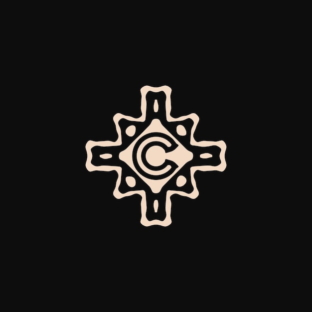 Letra inicial C logotipo tribu única ornamento étnico emblema antiguo