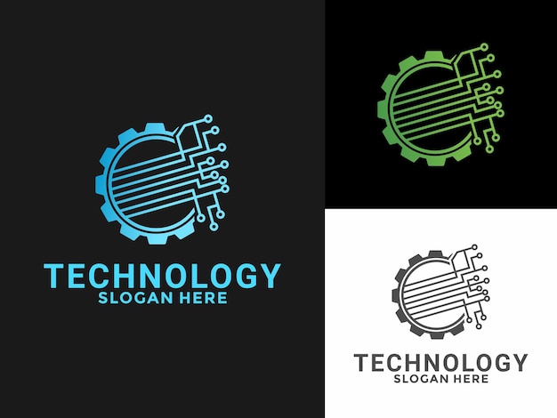 La letra inicial C con el vector del logotipo de la tecnología de engranajes y circuitos Diseño del logotipo digital de Modern Tech