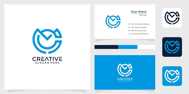 Letra inicial cm diseño de logotipo círculo tecnología simple y tarjeta de visita