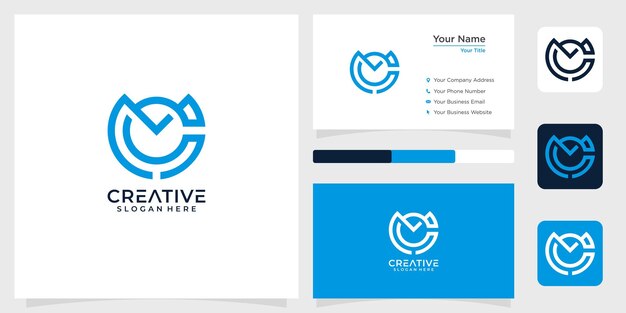 Vector letra inicial cm diseño de logotipo círculo tecnología simple y tarjeta de visita