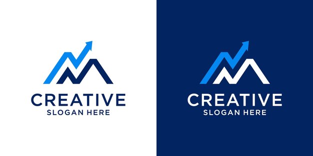 La letra inicial creativa M con flecha es la plantilla de la idea de diseño del logotipo.