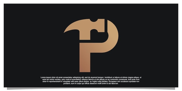 Letra inicial creativa P con concepto único de diseño de logotipo de martillo Vector Premium