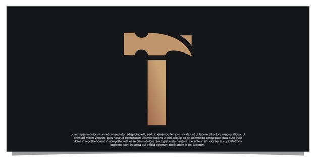 Letra inicial creativa T con concepto único de diseño de logotipo de martillo Vector Premium
