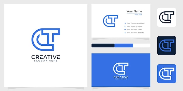 Letra inicial CT línea tecnología de diseño de logotipo simple y tarjeta de visita