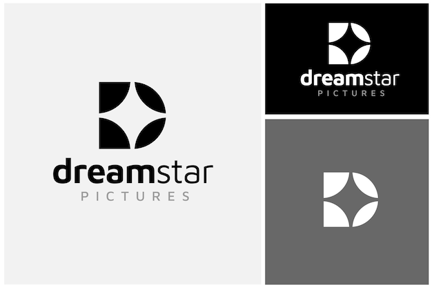 Letra inicial D Dream con 4 diseño de logotipo de estrella de cuatro puntas