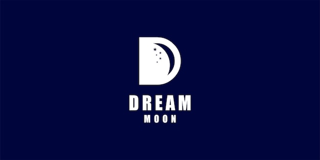 Letra inicial D Dream Moon Star Night Sleep Sky Pillow Moonlight Bedtime Vector Logo Design