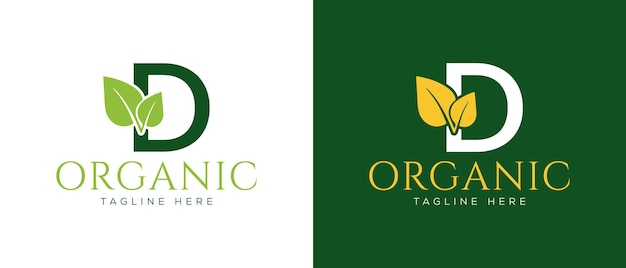 Letra inicial D con elemento de concepto de vector de logotipo de hoja logotipo de letra D con hoja orgánica