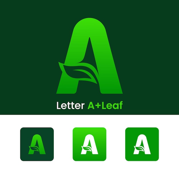 Letra inicial Diseño del logotipo de la hoja A Gradiente verde Logotipo de las hojas orgánicas