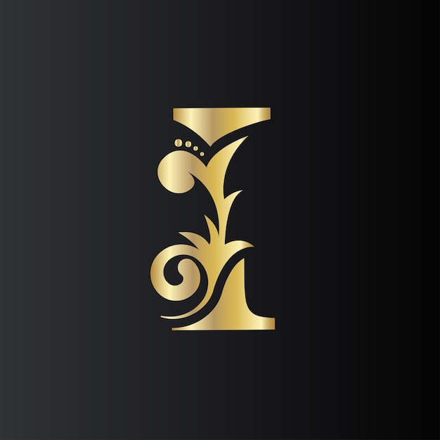 Letra inicial dorada I con hojas florales simples Icono de logotipo natural de lujo Diseño botánico elegante Ilustración vectorial