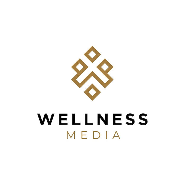 Letra inicial dorada w bienestar con diseño de logotipo de línea cuadrada de lujo