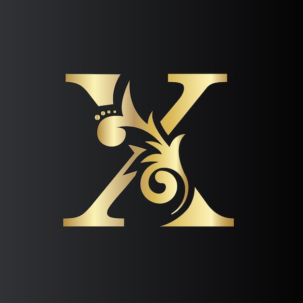 Letra inicial dorada X con hojas florales simples Icono de logotipo natural de lujo Diseño botánico elegante Ilustración vectorial