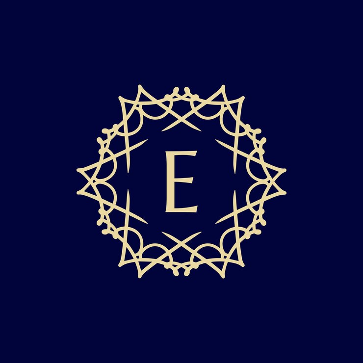 Vector la letra inicial e es el logotipo del marco de círculo de borde ornamental floral.