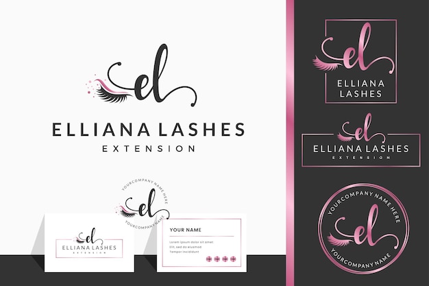 Letra inicial el e lash eyebrow lashes colección de diseño de logotipo de extensión de pestañas para branding